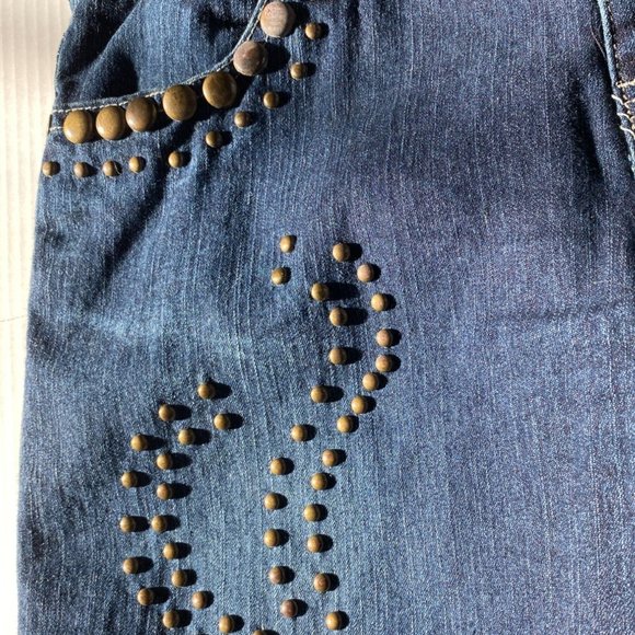 Elite Womens Blue Denim Biker Studded Straight Leg Punk Mid-Rise Jeans Size 7/8 - Picture 5 of 9